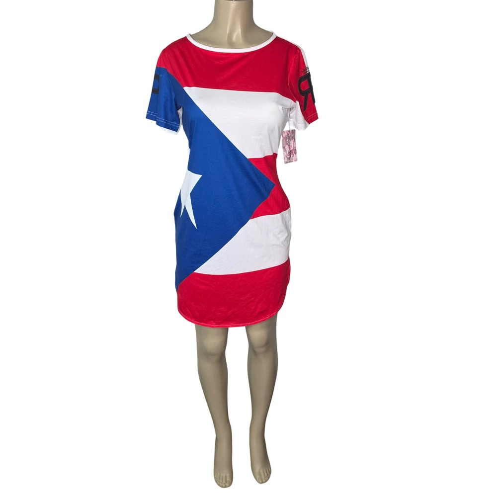 Ravishing Creations Dress Women M Red Puerto Rico Flag Coat of Arms T-Shirt Mini